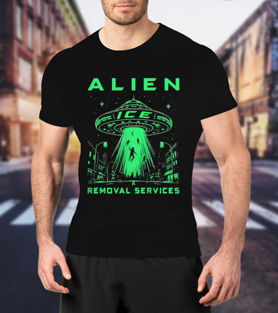 ALIEN ICE UFO Removal Services Extraterrestrial Abduction Scene T-Shirt