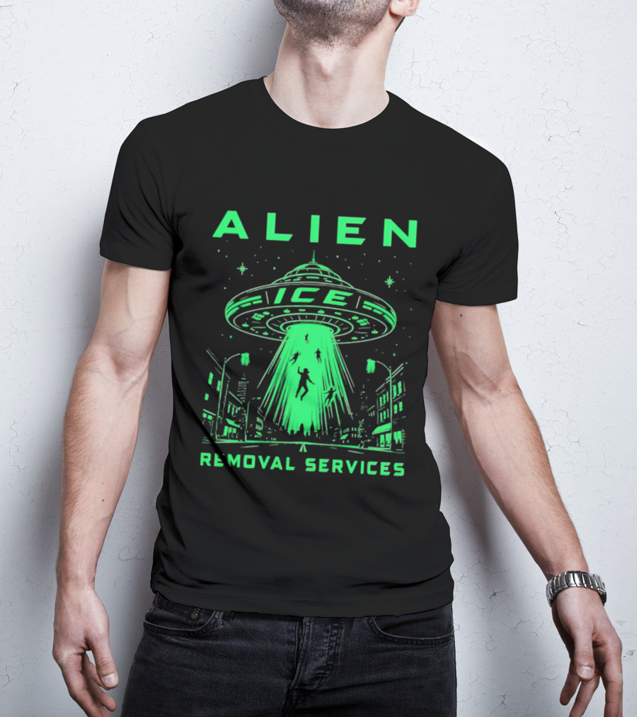 ALIEN ICE UFO Removal Services Extraterrestrial Abduction Scene T-Shirt
