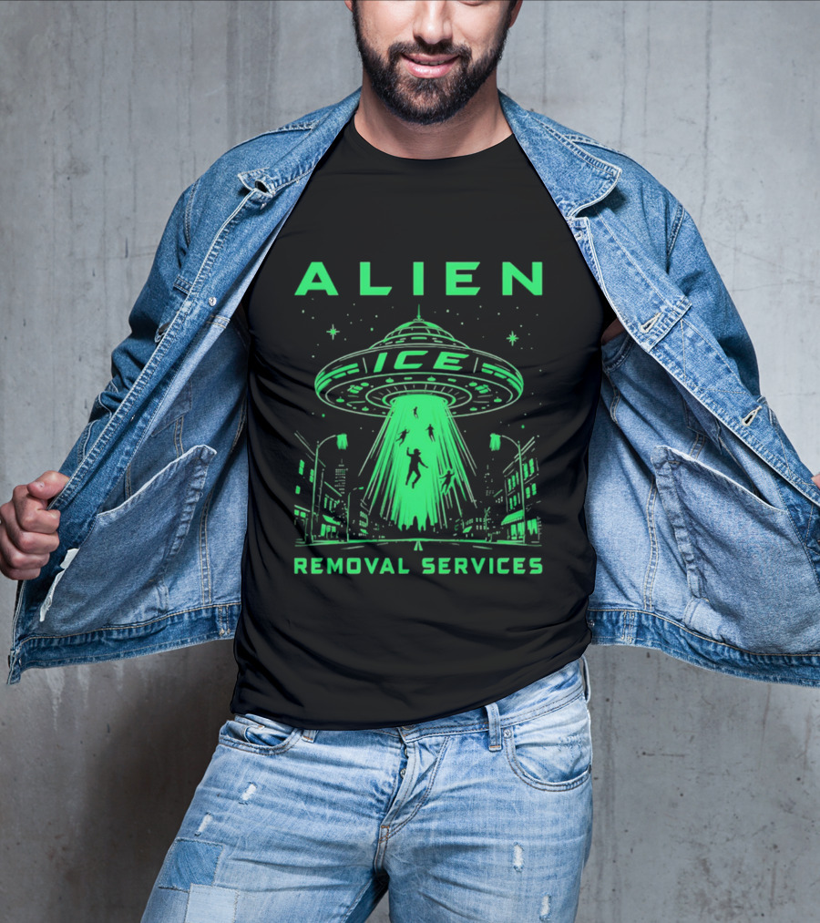ALIEN ICE UFO Removal Services Extraterrestrial Abduction Scene T-Shirt