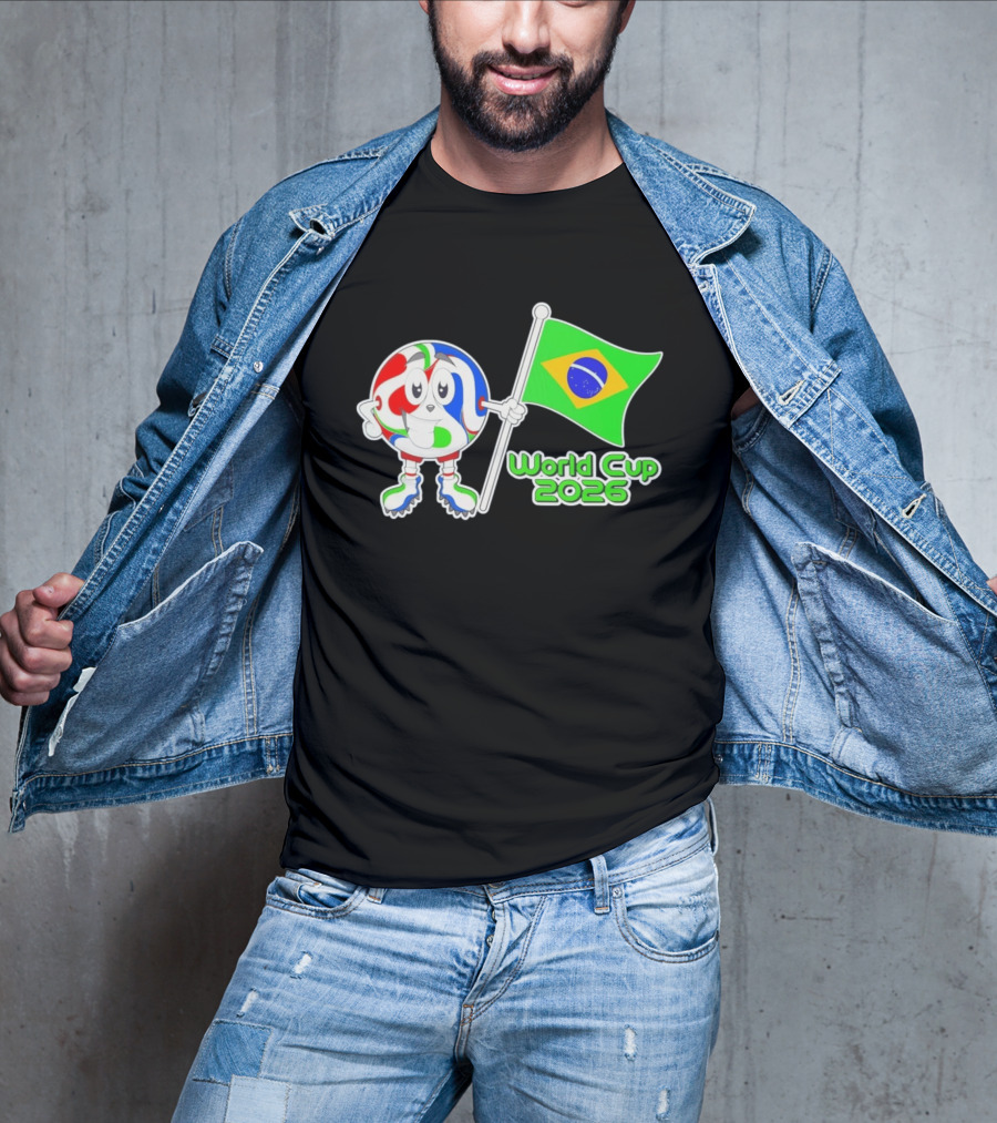 World Cup 2026 Cartoon Character With Brazil Flag Soccer Ball T-Shirt