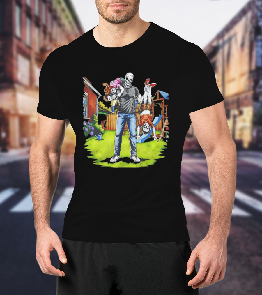 Darkest Dad Skeleton Carrying Children Garden Playground Fun Playtime T-Shirt