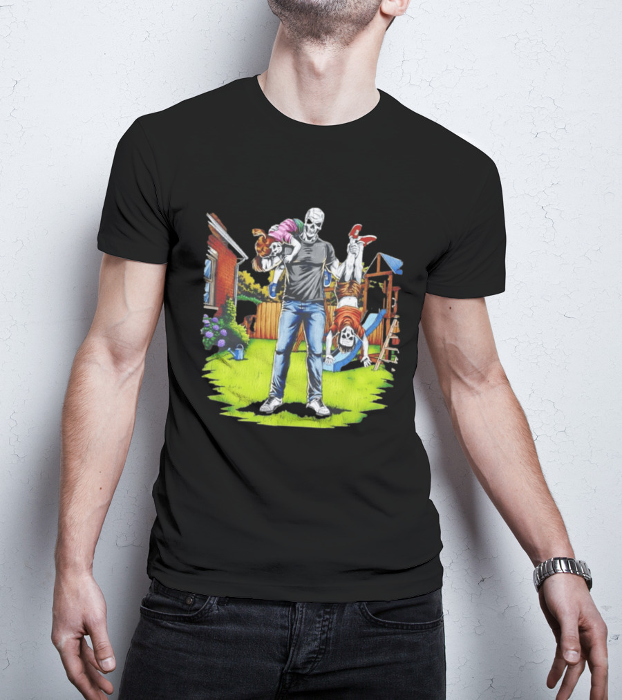 Darkest Dad Skeleton Carrying Children Garden Playground Fun Playtime T-Shirt