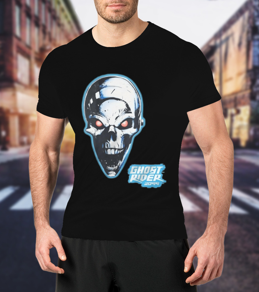 Ghost Rider 2099 Chrome Skull Head Red Eyes Iconic Comic T-Shirt