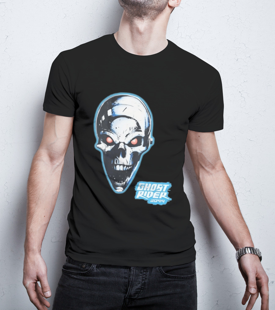Ghost Rider 2099 Chrome Skull Head Red Eyes Iconic Comic T-Shirt