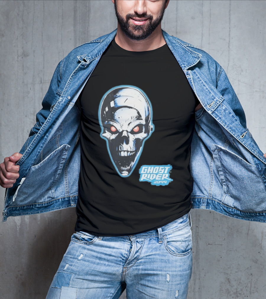 Ghost Rider 2099 Chrome Skull Head Red Eyes Iconic Comic T-Shirt