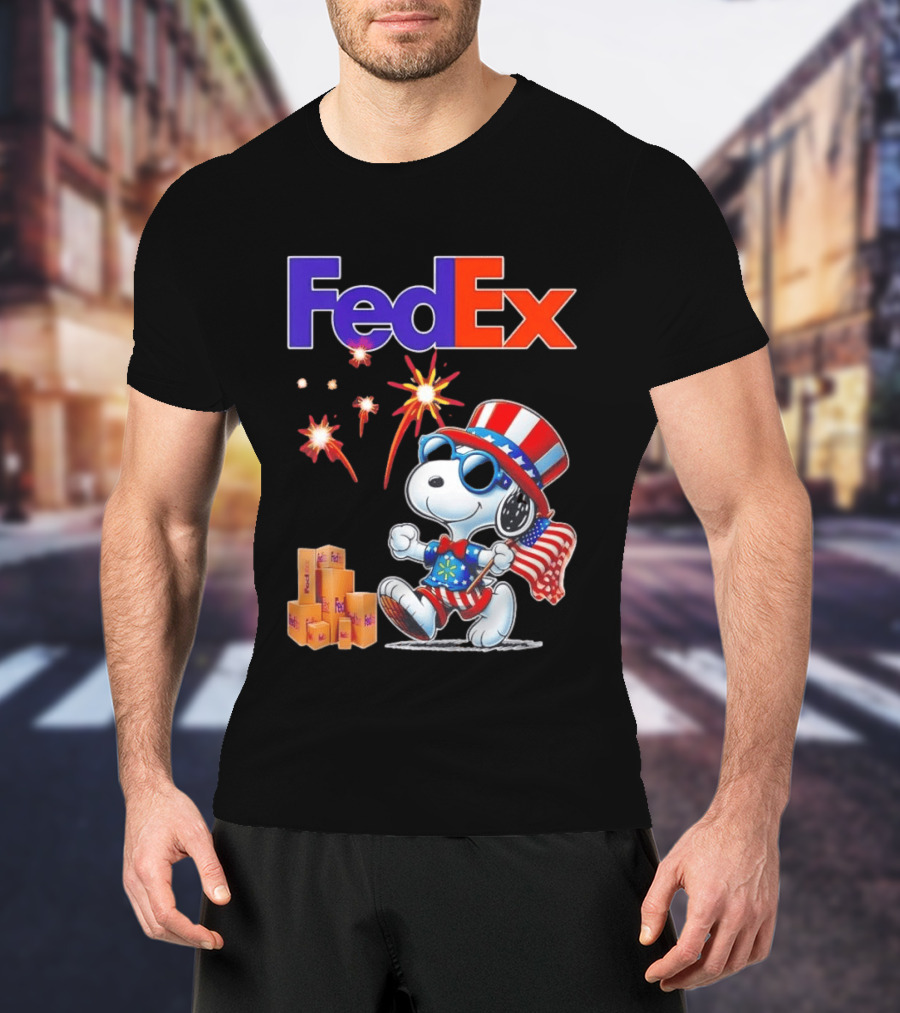 FedEx Snoopy American Flag Fireworks Patriotic Delivery T-Shirt