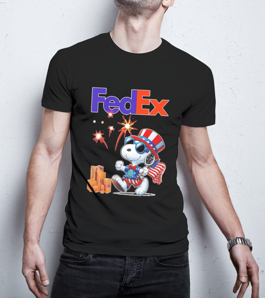 FedEx Snoopy American Flag Fireworks Patriotic Delivery T-Shirt