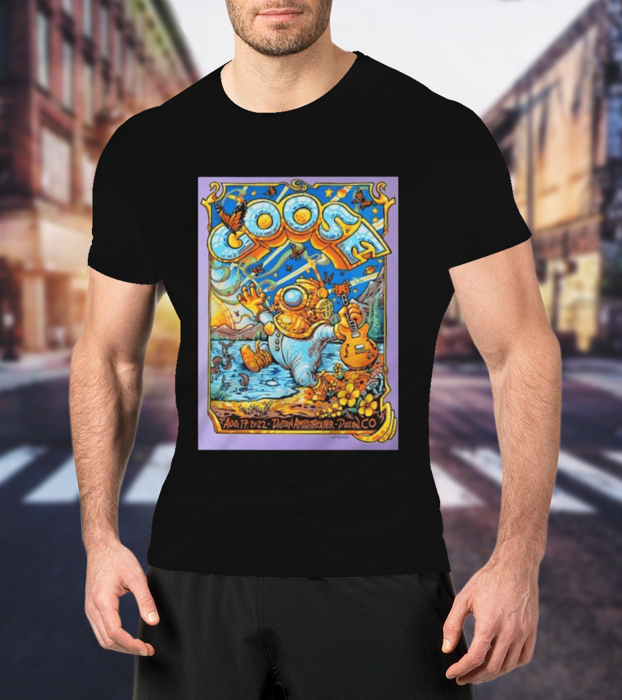 Goose Aug 17 2022 Dillon Amphitheater AJ Masthay Diver Guitar Butterflies T-Shirt