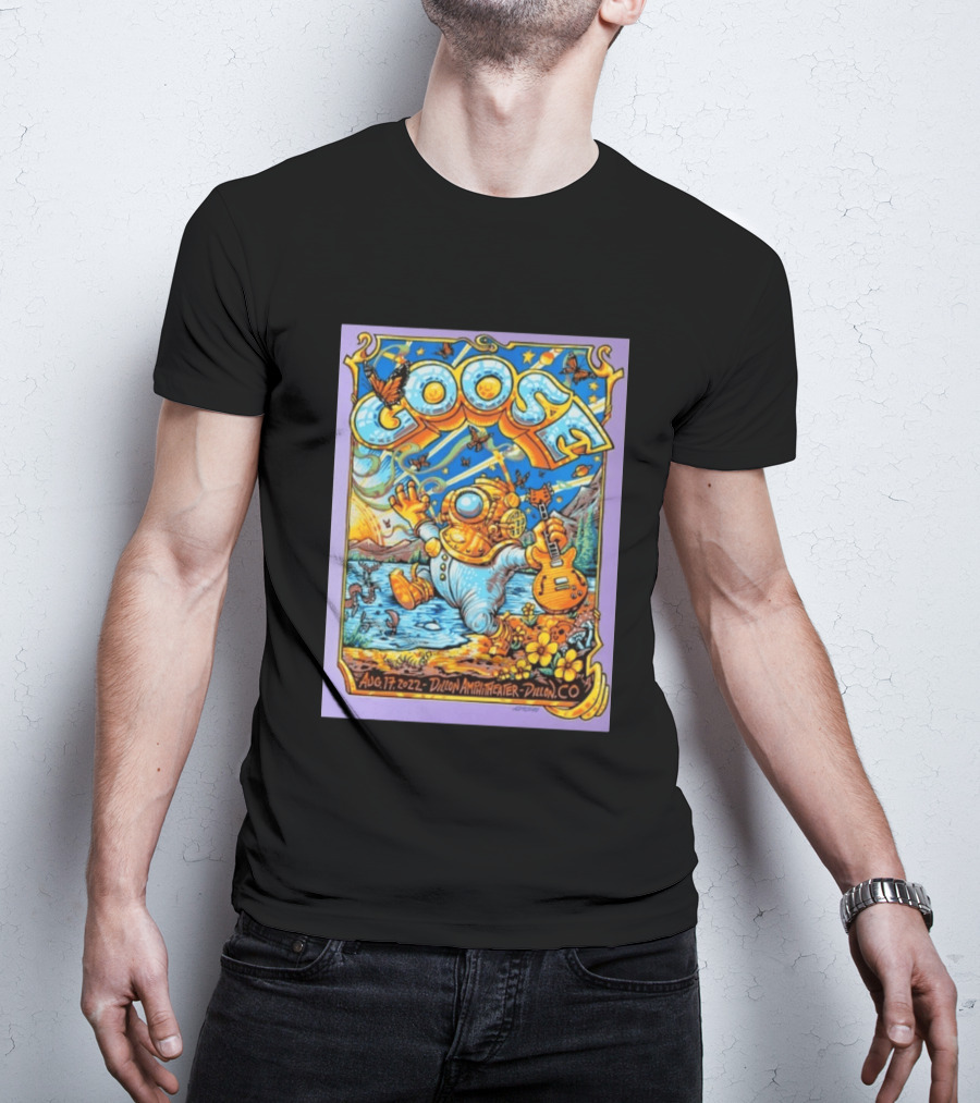Goose Aug 17 2022 Dillon Amphitheater AJ Masthay Diver Guitar Butterflies T-Shirt