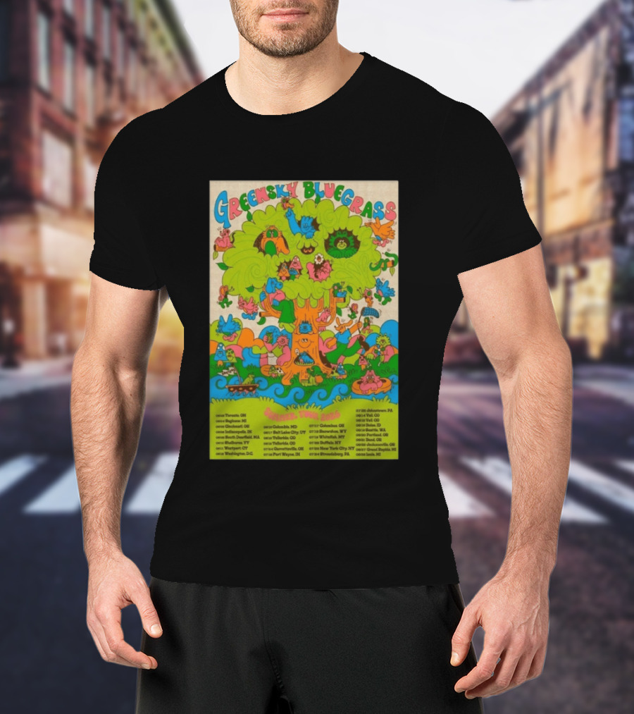 Greensky Bluegrass Summer Tour 2026 Psychedelic Tree Artwork With Tour Dates And Cities T-Shirt