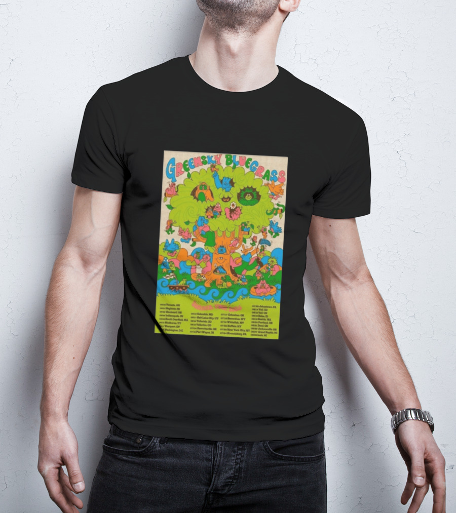 Greensky Bluegrass Summer Tour 2026 Psychedelic Tree Artwork With Tour Dates And Cities T-Shirt