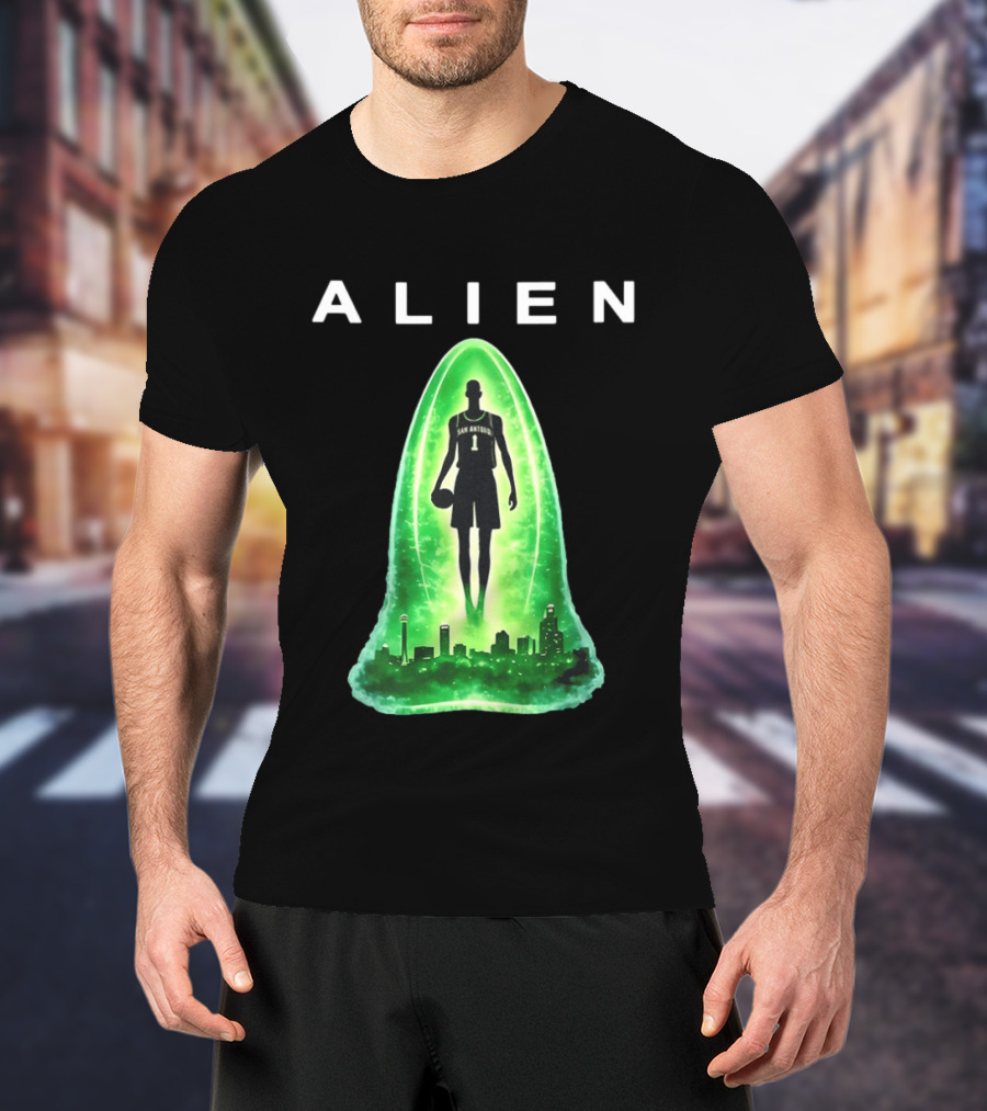 San Antonio Spurs Alien Abduction Victor Wembanyama Basketball Skyline T-Shirt