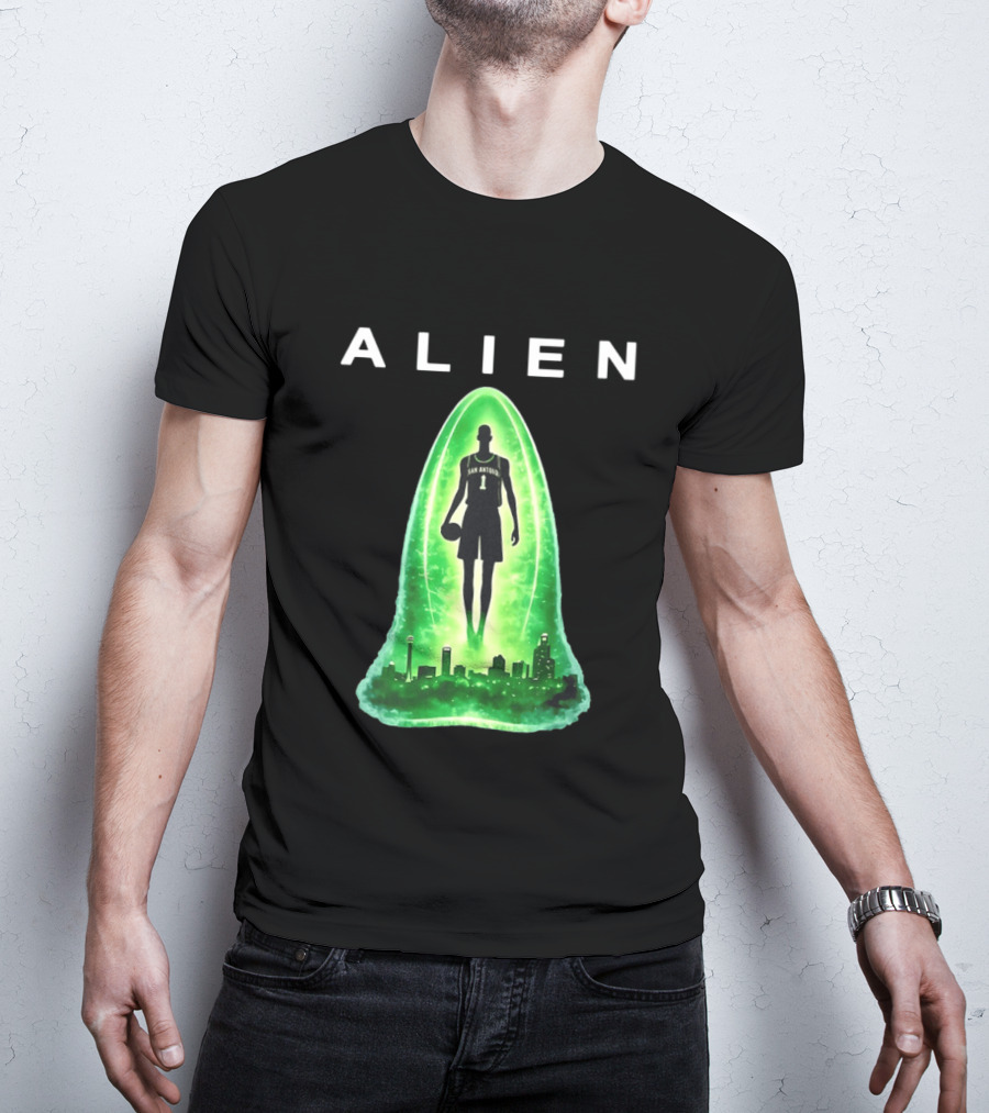 San Antonio Spurs Alien Abduction Victor Wembanyama Basketball Skyline T-Shirt