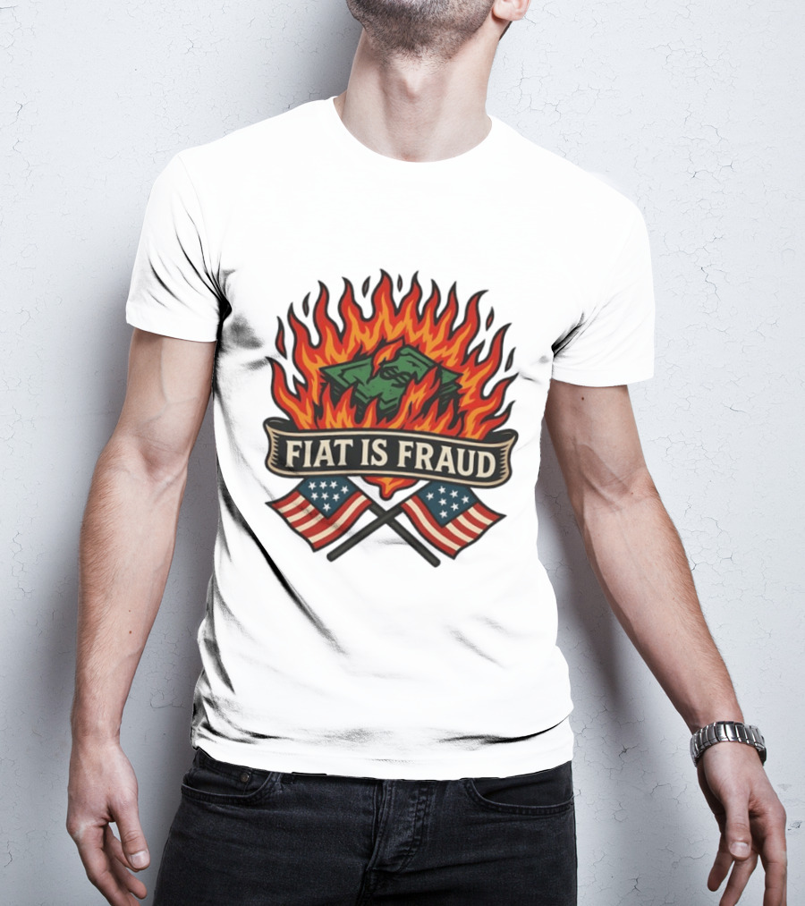 Fiat Is Fraud Money Burning Flames With United States Flags T-Shirt