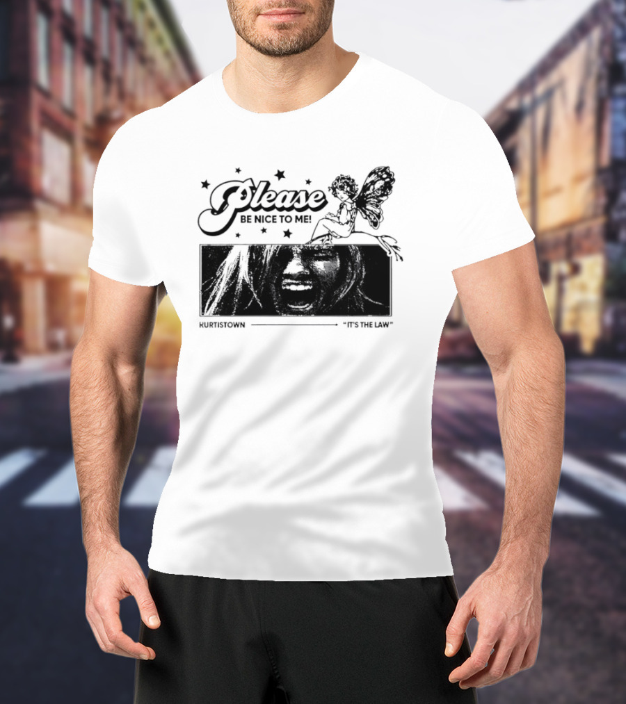 Kurt Cobain Nirvana Please Be Nice To Me Kurtistown Its The Law Butterfly Stars T-Shirt