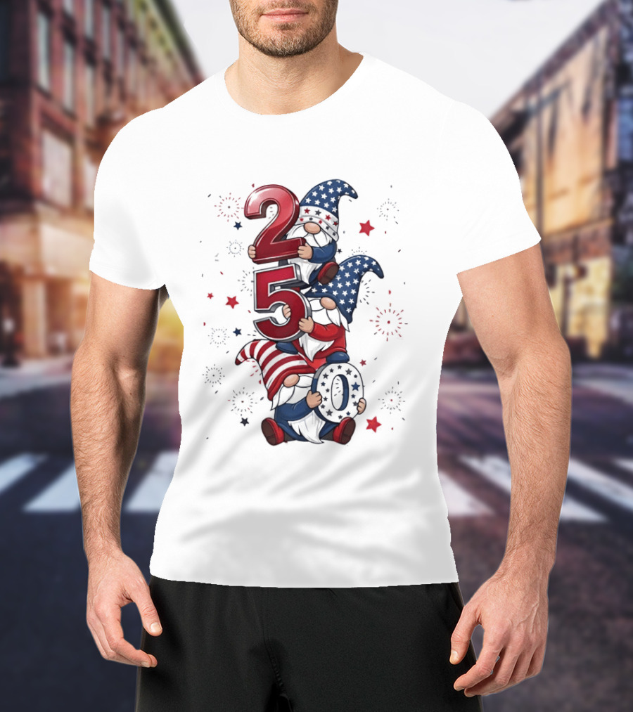 Patriotic Gnomes 250 Years Of Independence USA Fourth Of July Celebrations T-Shirt