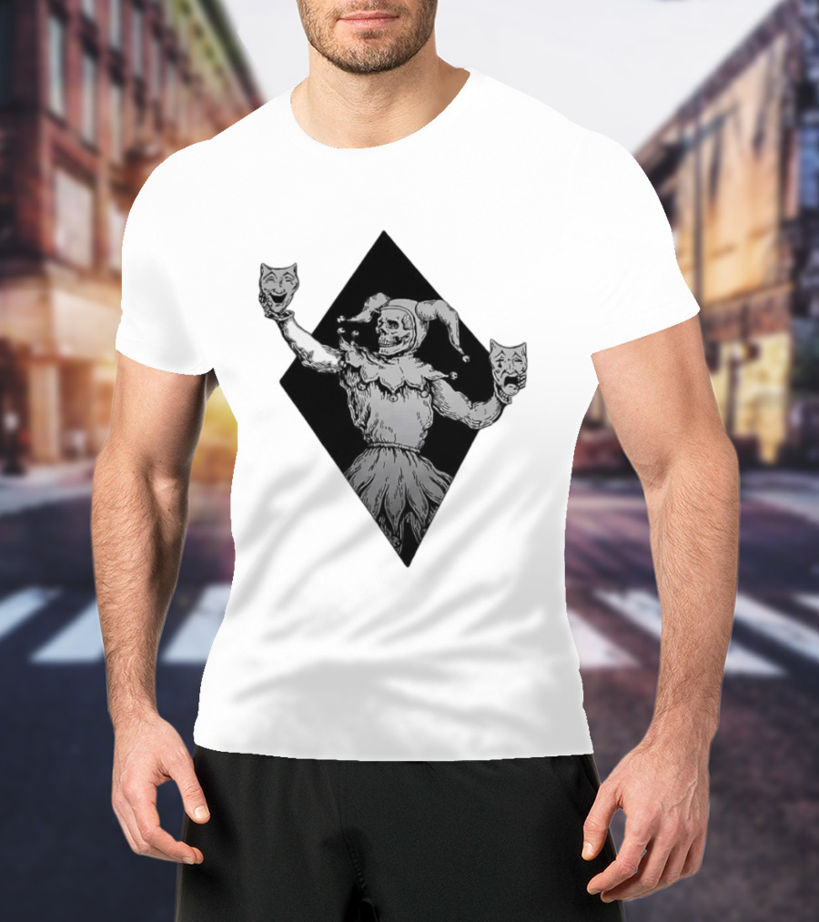 Skeleton Jester Holding Comedy And Tragedy Masks Medieval Gothic Costume T-Shirt