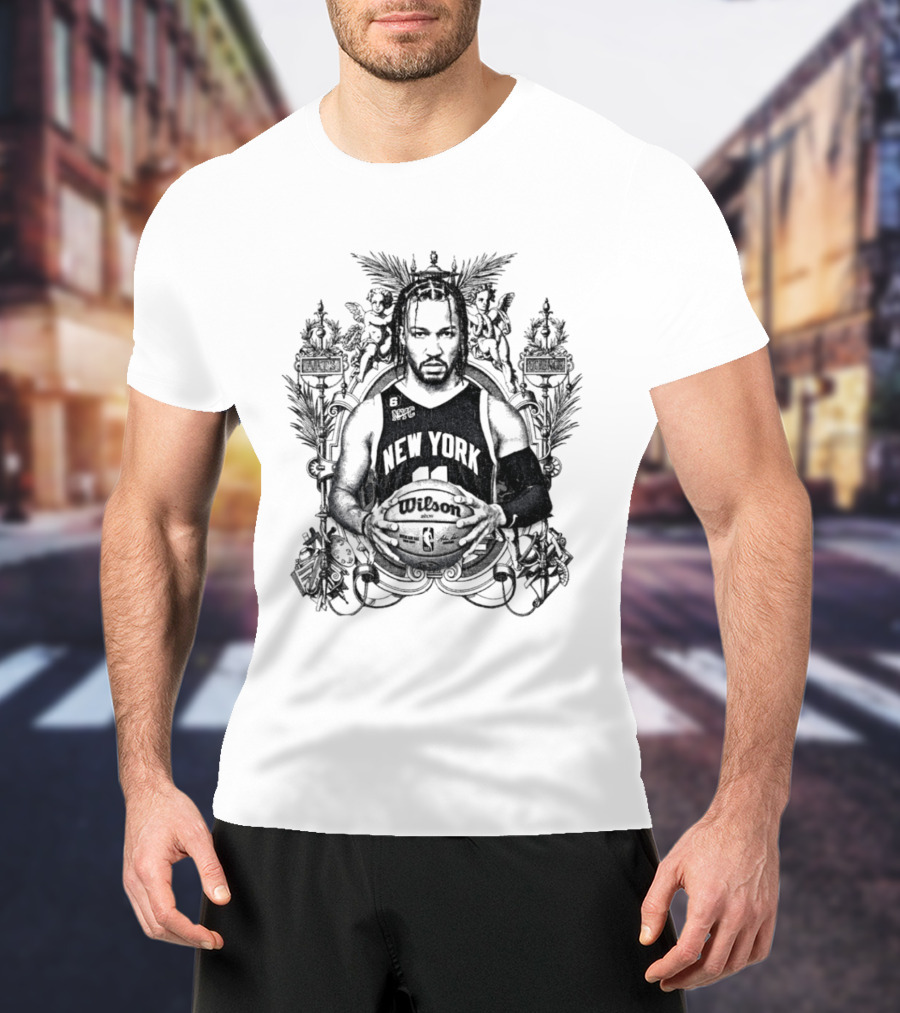 New York Knicks Jalen Brunson Charcoal Sketch Basketball Art Deco T-Shirt