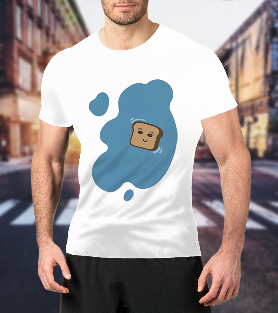 Floating Happy Toast Blue Puddle Cartoon Food Pun T-Shirt