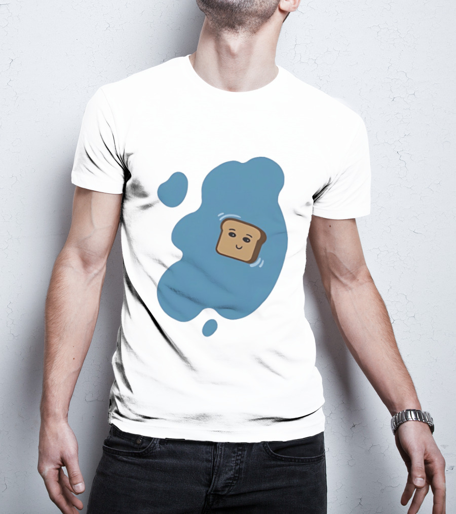 Floating Happy Toast Blue Puddle Cartoon Food Pun T-Shirt