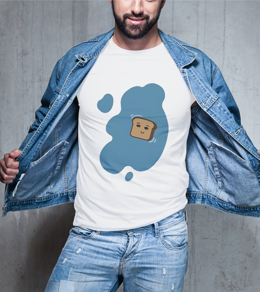Floating Happy Toast Blue Puddle Cartoon Food Pun T-Shirt