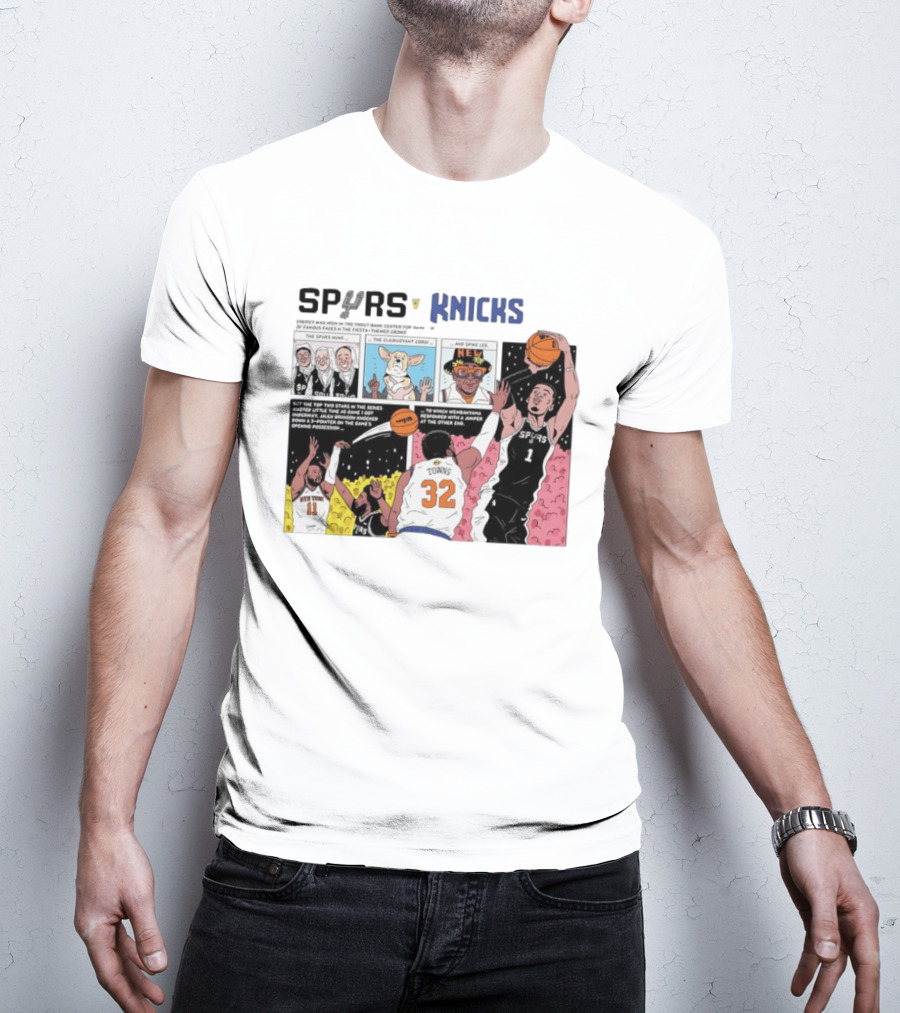San Antonio Spurs V New York Knicks Comic Victor Wembanyama Jalen Brunson Karl Anthony Towns T-Shirt