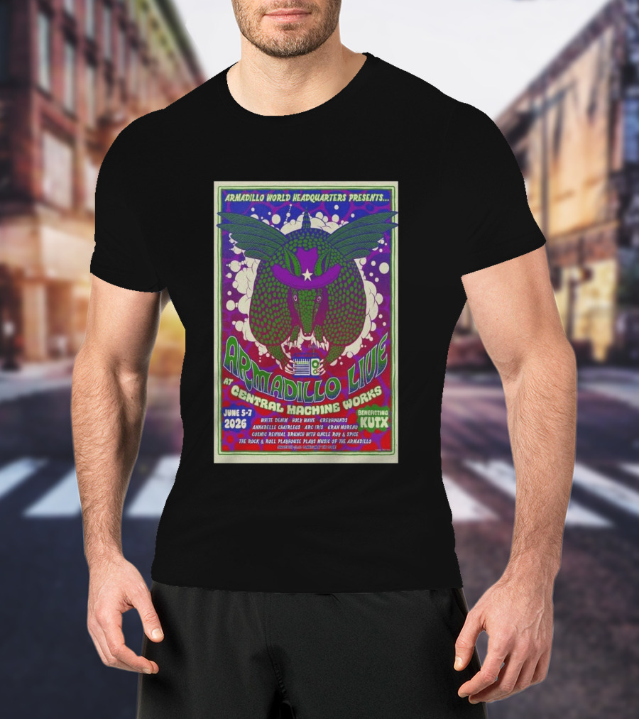 Armadillo World Headquarters Presents Armadillo Live At Central Machine Works June 5 7 2026 Benefiting KUTX T-Shirt