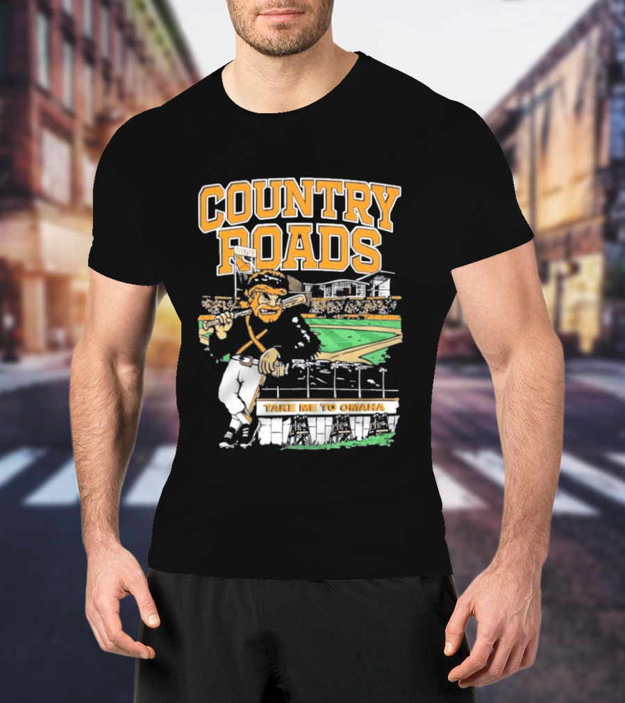 Country Roads Baseball Motif Take Me To Omaha T-Shirt