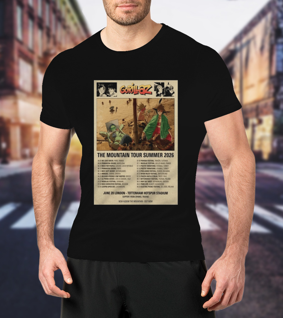 Gorillaz The Mountain Tour Summer 2026 Concert Featuring Noodle And Band Members T-Shirt