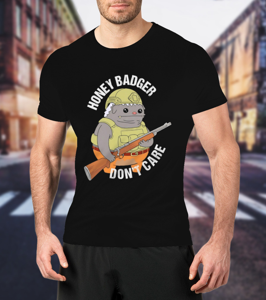 Honey Badger Don't Care Armed Cartoon T-Shirt