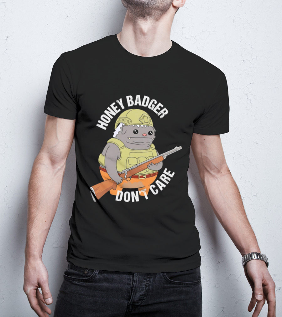 Honey Badger Don't Care Armed Cartoon T-Shirt