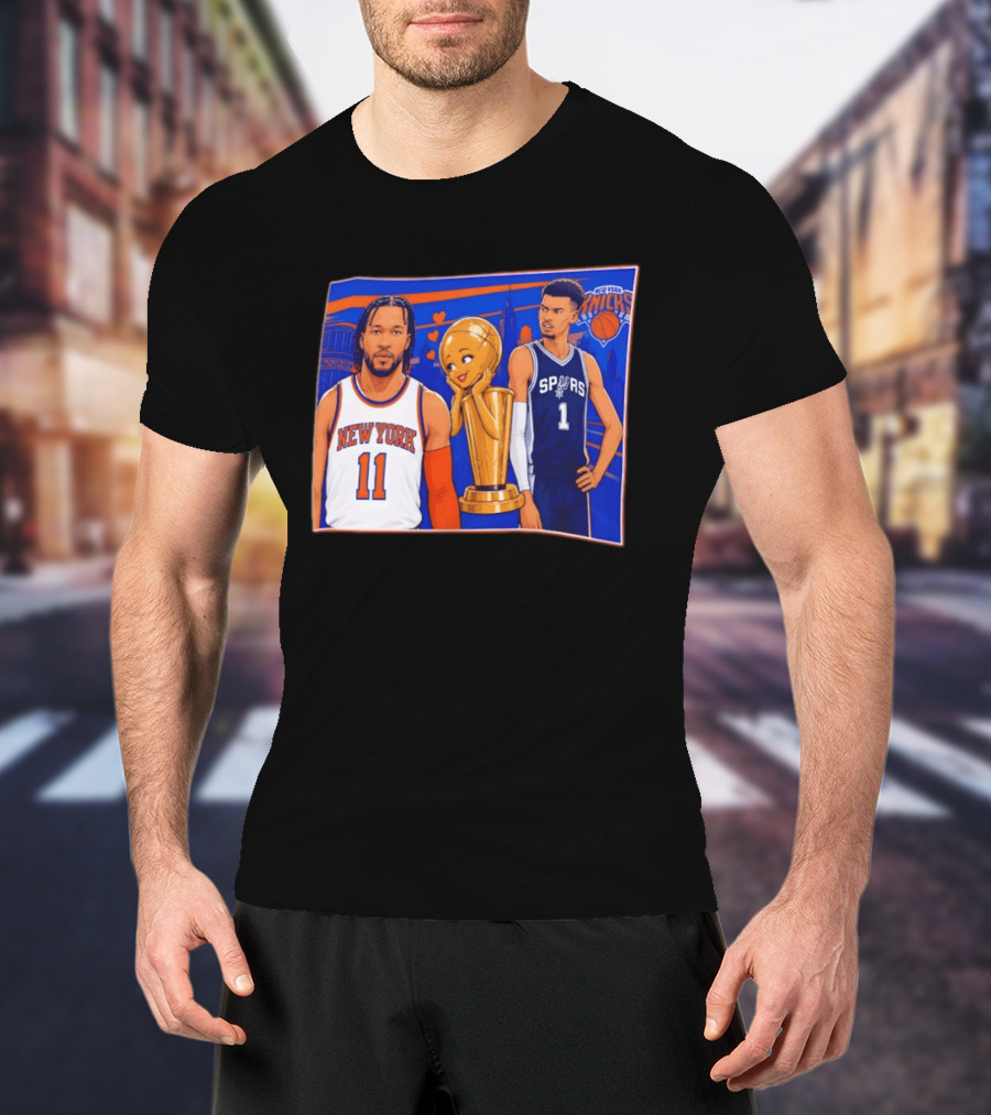 Jalen Brunson New York Knicks Victor Wembanyama San Antonio Spurs Larry O'Brien Trophy T-Shirt