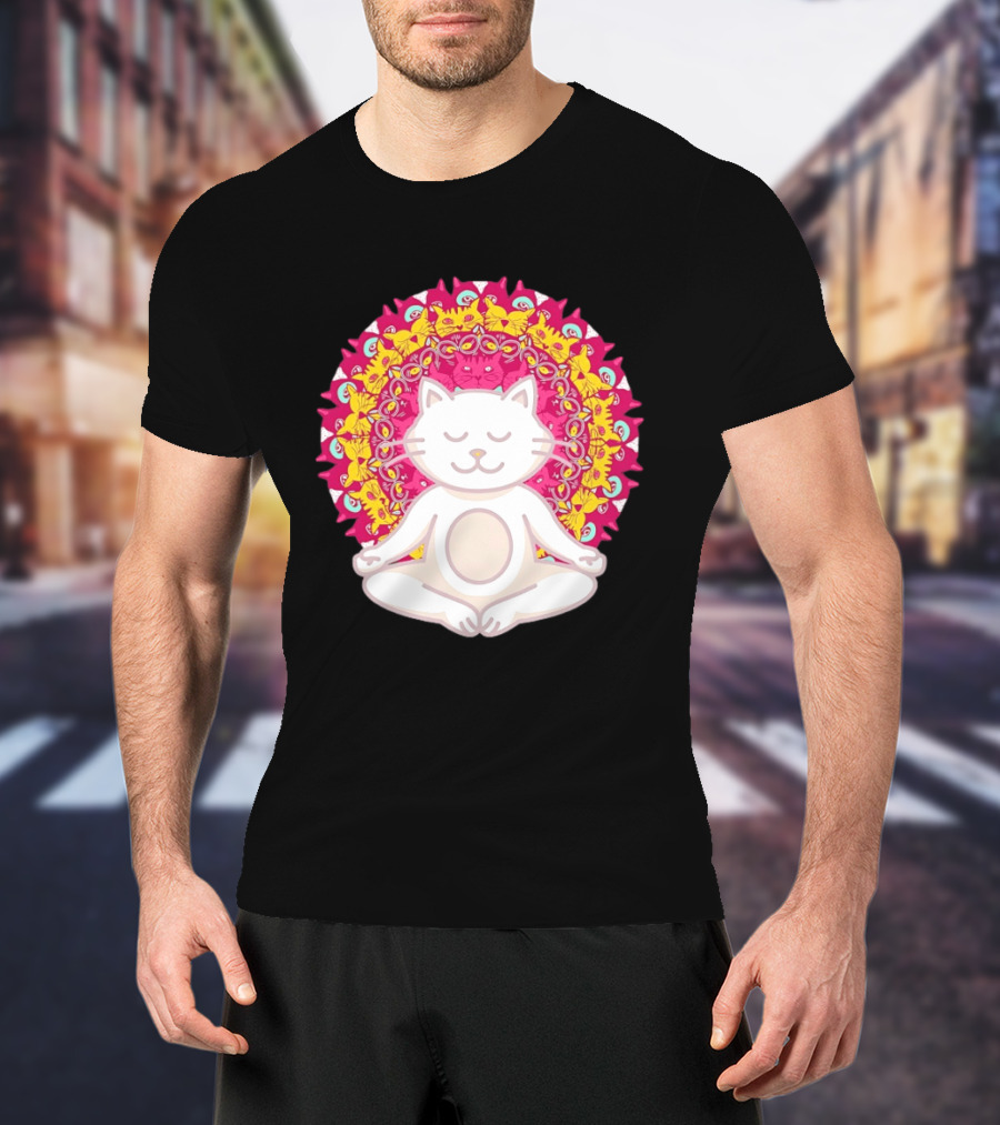 Meditation Zen Cat Mandala Yoga Peace Namaste Mindfulness Spiritual Pet Lover Feline Serenity T-Shirt