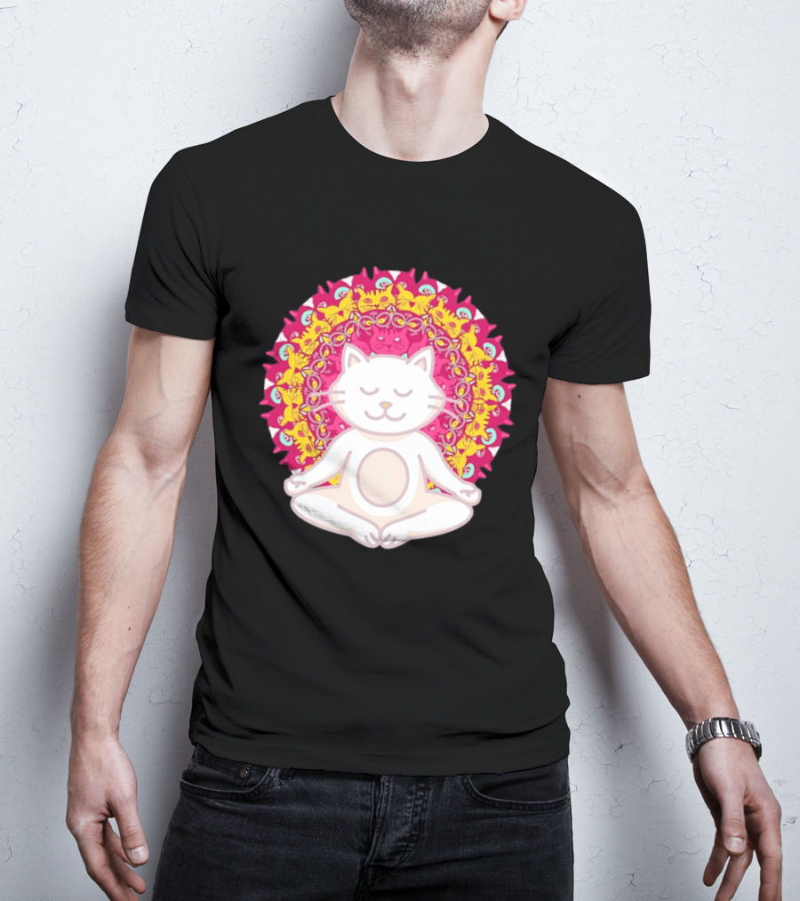 Meditation Zen Cat Mandala Yoga Peace Namaste Mindfulness Spiritual Pet Lover Feline Serenity T-Shirt