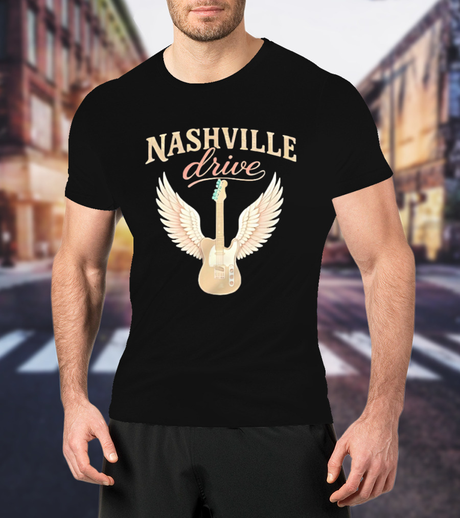 Nashville Drive Electric Guitar Angel Wings Music T-Shirt