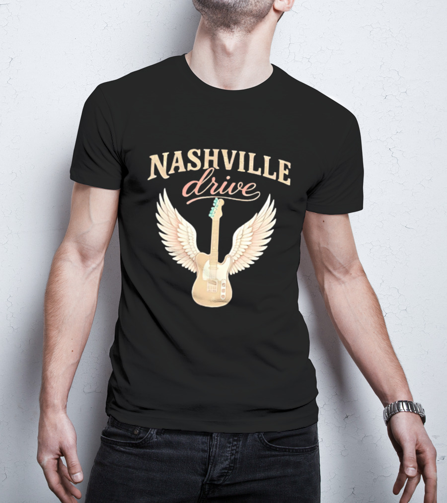 Nashville Drive Electric Guitar Angel Wings Music T-Shirt
