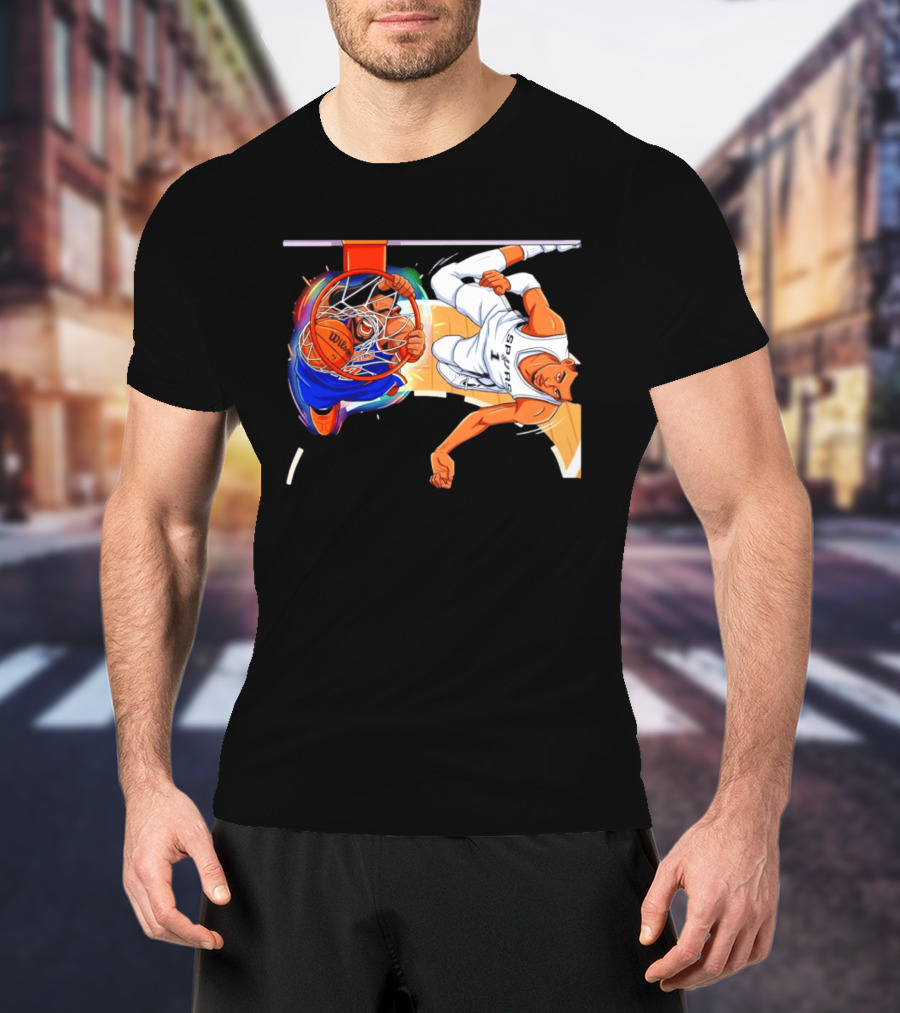 New York Knicks Vs San Antonio Spurs Comic Dunk Battle T-Shirt