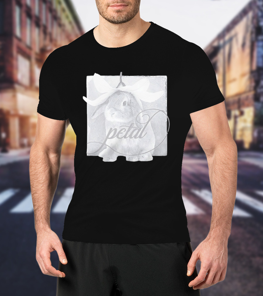 Petal Rabbit With Flower Headpiece On Square Tile Black And White T-Shirt