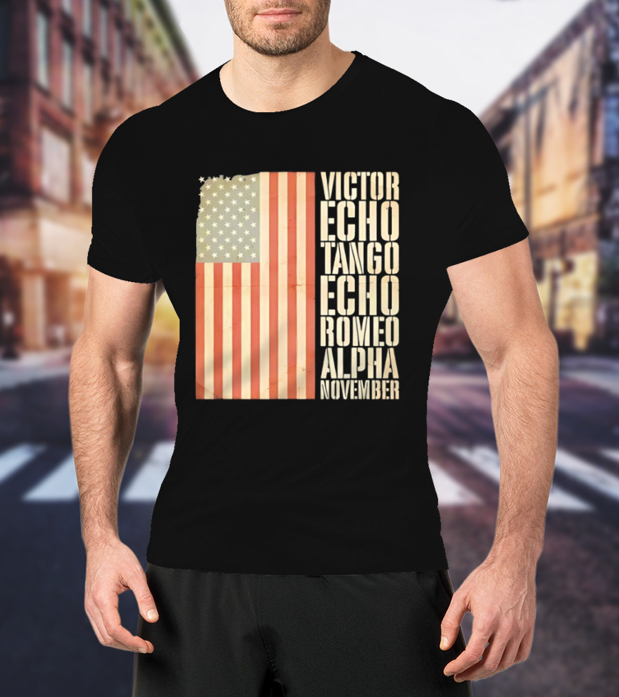 American Flag Victor Echo Tango Echo Romeo Alpha November Phonetic Alphabet T-Shirt