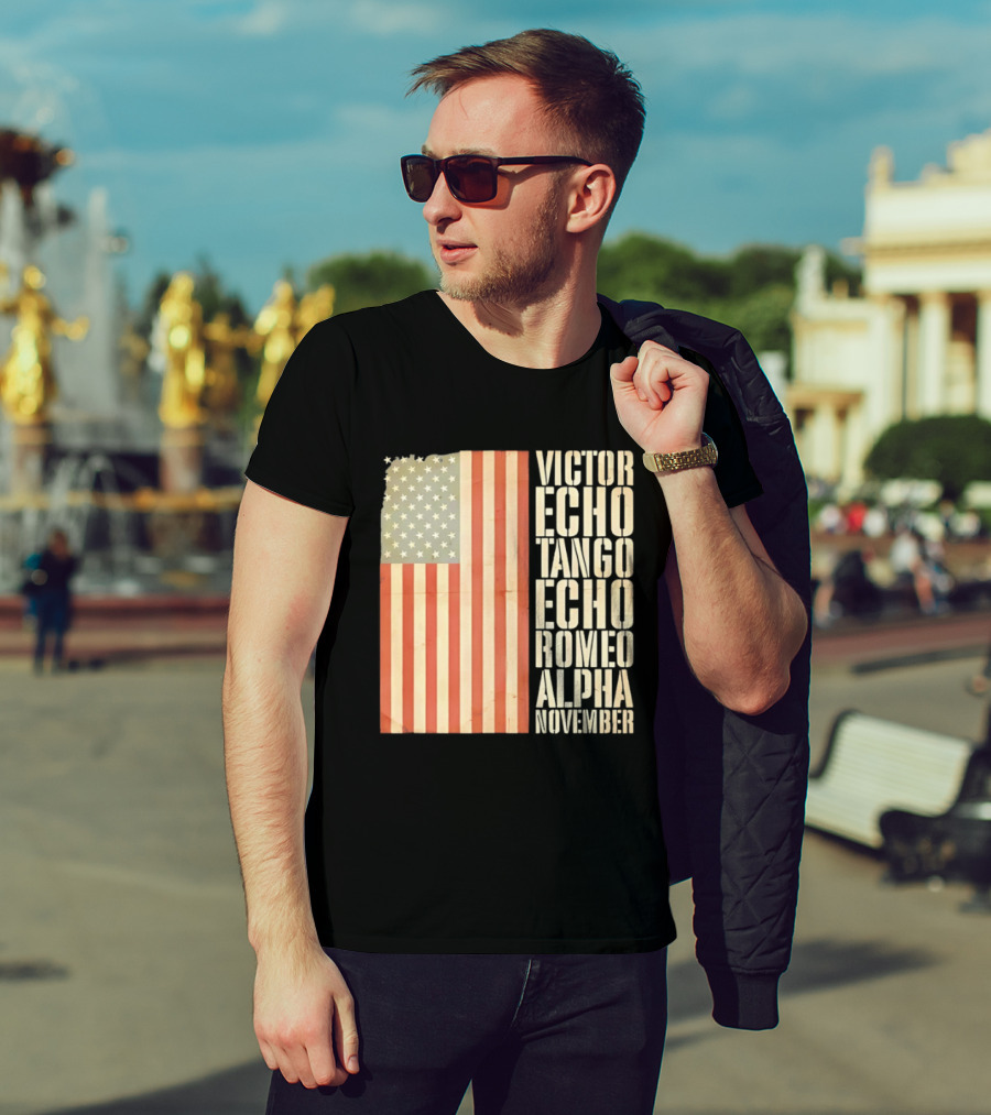 American Flag Victor Echo Tango Echo Romeo Alpha November Phonetic Alphabet T-Shirt