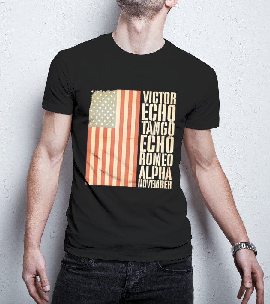 American Flag Victor Echo Tango Echo Romeo Alpha November Phonetic Alphabet T-Shirt