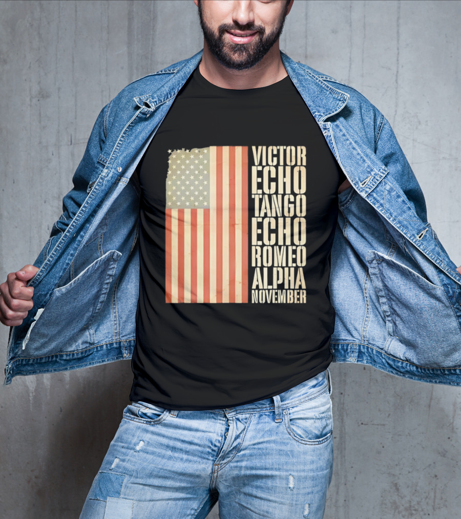 American Flag Victor Echo Tango Echo Romeo Alpha November Phonetic Alphabet T-Shirt