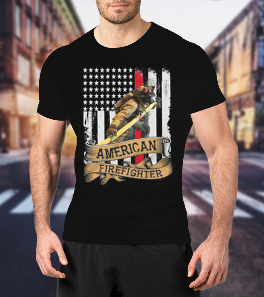 American Firefighter With Thin Red Line Flag T-Shirt