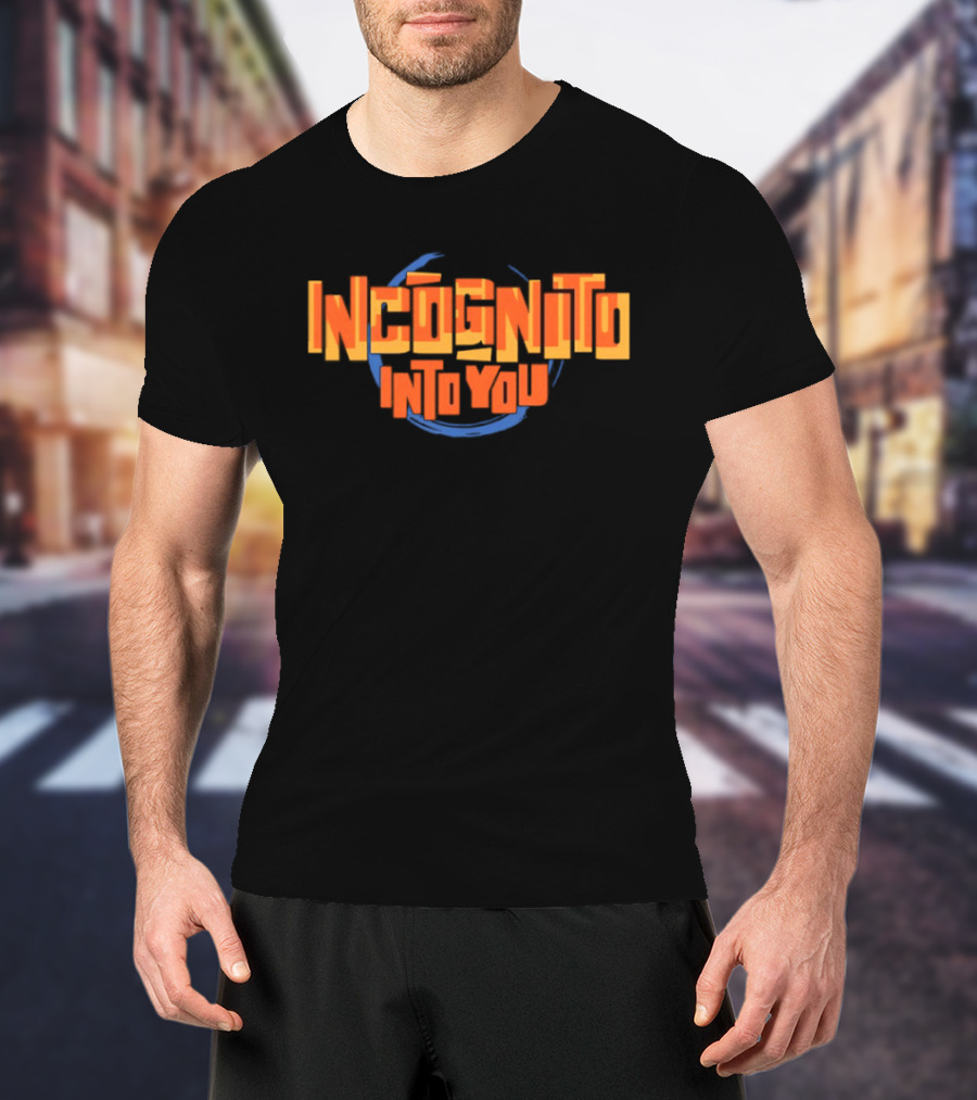 Incognito Into You Bold Orange Text With Blue Swirl T-Shirt