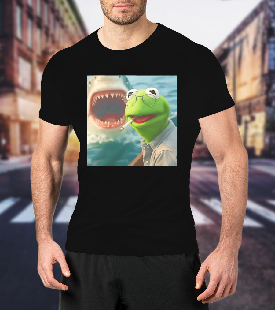 Kermit Smoking With Jaws Shark Movie T-Shirt