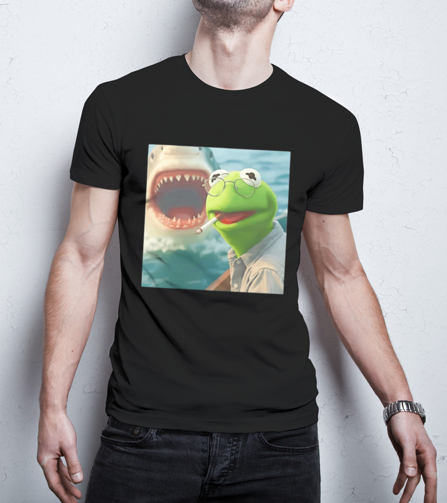 Kermit Smoking With Jaws Shark Movie T-Shirt