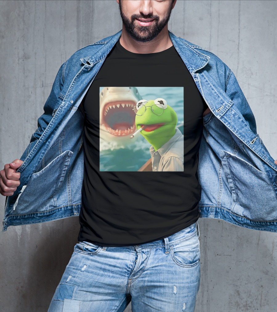 Kermit Smoking With Jaws Shark Movie T-Shirt