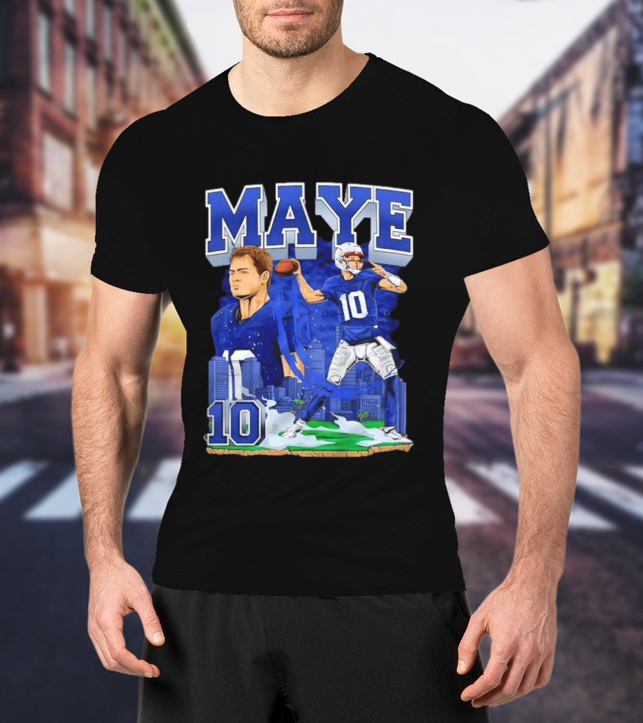 Maye Number 10 Quarterback Football Player City Skyline T-Shirt