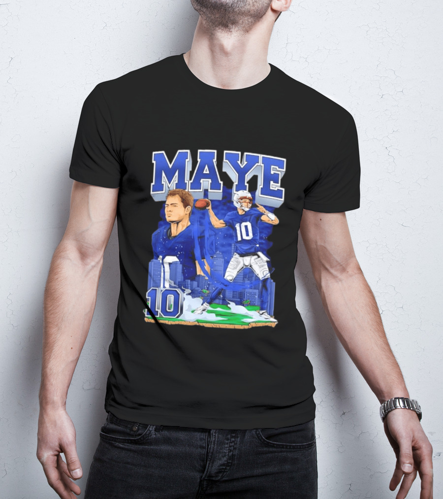 Maye Number 10 Quarterback Football Player City Skyline T-Shirt
