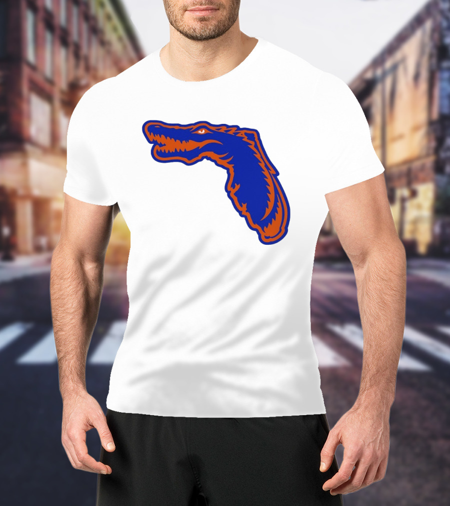 Florida Gators State Shape Blue Orange Gator Map T-Shirt